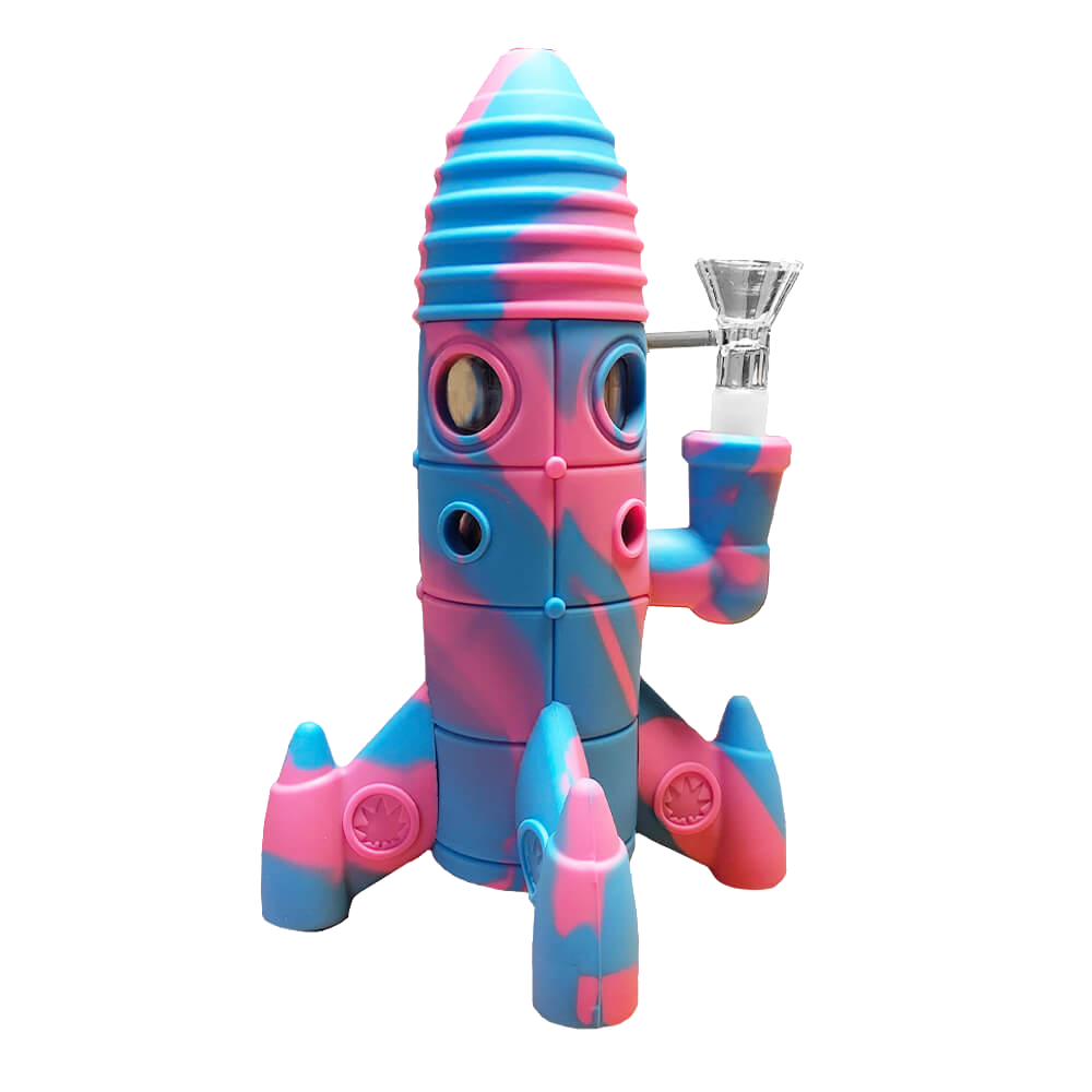 Silicone| 20 CM Raket Bong | Pink LED Lys